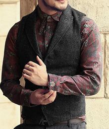 Blazers Men's Suit Vest Lapel Vneck Wool Herringbone Business Waistcoat Best Man Wedding Green/Black/Brown/Steampunk