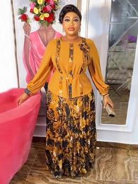 Ethnic Clothing African Dress For Women 2 Pieces Set Dashiki Print Shirt Plus Size Floral Maxi Robe Elegant Ladies Office Outfit 2024
