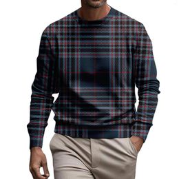 Men's Hoodies Round Neck Sweatshirt Plaid Printed Loose Long Sleeve Pullover Sports Jogging