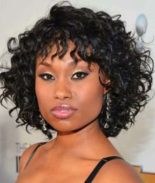 Wigs African american short curly bob thick human hair lace front wig with bang 10inch 130%density black brown diva1