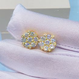 Passed Test Moissanite Flower Earrings Studs S925 Silver Moissanite Diamond Flower Earrings for Men and Women Gift