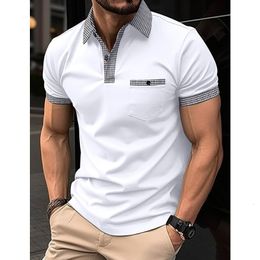 Men's Polos Summer Casual ShortSleeved Polo Shirt Office Fashion Thousandbird Check TShirt Breathable 230630