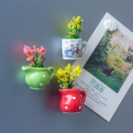 Fridge Magnets Creative Magnetic Mini Ceramic Vase 3D Simulation Flower Potted Cute Decorative Magnet 230701