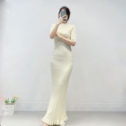 Basic & Casual Dresse m-aje 5/4 Sleeve Ruffled Elastic Fit Two Piece Knitted Dress Long Dress