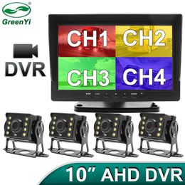 Car dvr 4CH 1280x720P 101 Inch IPS Truck Bus Vehicle DVR Recorder Monitor With 4 Channels Front Rear Left Right AHD Parking CameraHKD230701