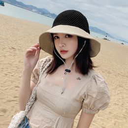 Summer Women Wide Brim Bucket Cap Lady Sun Cap For Travel UV 50+ Hollow Breathable Bow Hat