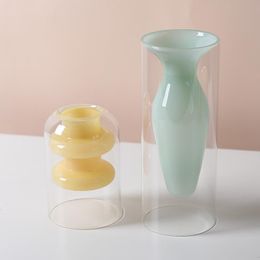 Baskets Decorative Double Wall Borosilicate Flower Vase Ins Hot Popular Cylinder Hydroponic Clear Murano Glass Vase