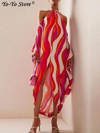 Urban Sexy Dresses Stripe Print Lantern Sleeve Halter Women's Dress Loose Rainbow Ruffle Female 2023 Spring Summer Fashion Ladies Vestidos 230630