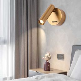 Lamps Brass Indoor LED Light With Switch Interior Wall Lamp Decorat Bedroom Hotel Guest Room Lighting for a bedside reading lightHKD230701