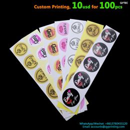 Stickers 100pcs 35mm Custom Printing Adhesive Label Handmade Kraft Vinyl PVC Stickers Gift Wedding Name Seal Sticker Adhesive Labels