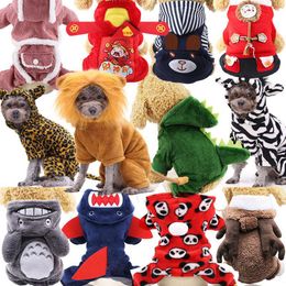 Hoodies Dog Clothes Warm Lion Tiger Zebra Hoodie Clothes Cute Shape Fleece Pet Clothing Small Dog Cat Clothing Pama Jumpsuit
