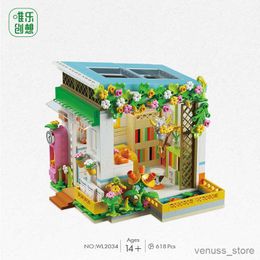 Blocks City Street View Architecture Food Shop House Retail Store Restaurant Villa Micro Building Block Educational Toys R230701