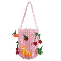 Shoulder Bags Luxury Pure Hand woven Beaded Bucket New Fashion Pearl Woven Messenger Handbags Women Family 230426