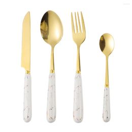 Dinnerware Sets White Gold Cutlery Set Stainless Steel 1Pcs Knife Forks Spoons Tableware Ceramic Handle Flatware