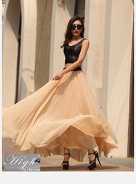 Dresses Customize 3xs8xl Women Summer Chiffon Floor Length Big Hem Solid Beach Skirt Ladies Fresh Casual Shin Elastic Waistband Skirts