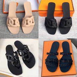 Designers Luxury Sandals Women Chain Slides Summer Rubber Big Head Slides Fashion Beach Sexy Shoes Flat Slippers Top Quality With Box Bag NO322