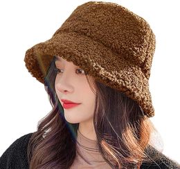 Women Lambs Wool Bucket Hat Japanese Cute Girls Outdoor Sports Fisherman Cap for Ladies Casual Winter Warm Hat