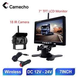 Car dvr Camecho 7"HD LCD Waterprooof Wireless 12V 24V Backup Rear View Camera Monitor For Bus Truck RV Trailer ExcavatorHKD230701