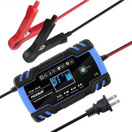 FOXSUR Car Battery Charger 12V 8A 24V 4A Touch Screen Pulse Repair LCD Fast Power Charging Wet Dry Lead Acid Digital LCD Display For Car Motorcycle Truck