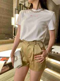 Women's T-Shirt Designer Nail Diamond Letter Printing Round Neck Cotton Short Sleeve T-shirt White Front Shoulder Version Shows Slim and Stylish Appearance BEV6