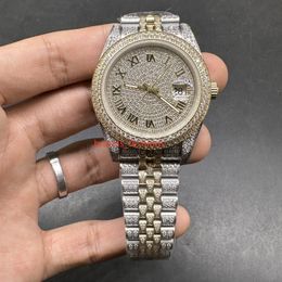 New Models Iced Out Diamonds Watch 2tone Gold Case Gold Diamond Face Roman Numerals 2813 automatic 41mm