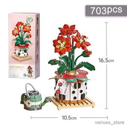 Blocks Flower Building Blocks Mini Potted Plant Bouquet Model Decorated Flower Block Kids Puzzle Assembly Toy To Give Friends Gift R230701