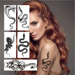 Temporary Tattoos 15piece Snake Temporary Tattoo Stickers Set Men Women Waterproof Dark Flower Arm Skull Cool Art Fake Tattoo Mixed Design Tattoo 230701