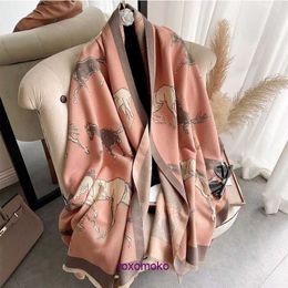 Designer Luxury H Home scarves for sale Imitation Cashmere Scarf Women's Autumn and Winter Super Long Jacquard Pony Double Sided Shawl Student Korean Thickened Neck
