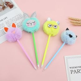 Pens 30 pcs/lot Creative Cat Rabbit Plush Ballpoint pen Cute Ball pens Signature pen office School writing supplies