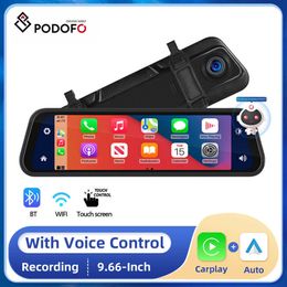 Car dvr Podofo 966'' for CarPlay Touch Screen Video Recorder Rearview mirror Dash Cam Front and Rear Camera Mirror DVRHKD230701