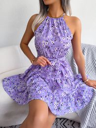 Designer Women Print Dress Summer Fashion Cute Floral Print Sleeveless A Line Dress