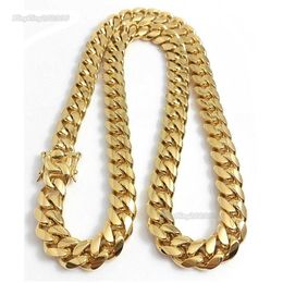 Schmuck 18K vergoldet hochglanzpoliert Miami Cuban Link Halskette Herren Punk 15mm Panzerkette Doppelter Sicherheitsverschluss 18inch-30inch