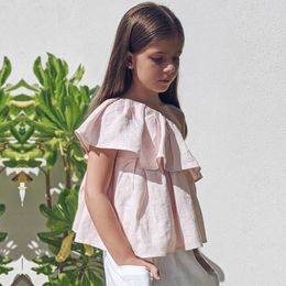 Clothing Sets Girls Cotton And Linen One Shoulder Top Summer Children Casual Breathable Boho Beach Tshirts Young Girl Clothes TZ040 230630