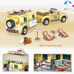 Blocks Creative Series Waggon Car Building Blocks City Mini Camper Vehicle Kits Children Kids Toys Gifts R230701