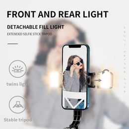 Monopods Fangtuosi Foldable Wireless Bluetooth Selfie Stick Tripod with Bluetooth Shutter Fill Light Aluminum Alloy Selfie Stck 2022 New