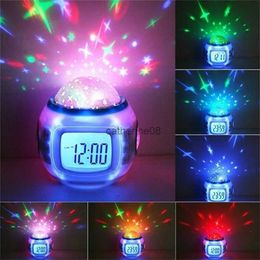 LED Glowing Starry Projection Alarm Clock Digital Snooze Clock Night Light Clock with Calendar Thermometer Snooze Function L230621