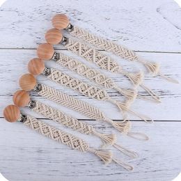 DIY Weave Baby Pacifier Clips Wooden Beaded Soother Holder Clip Infant Nipple Teether Dummy Strap Crochet Cotton Rope FY5789 JY01