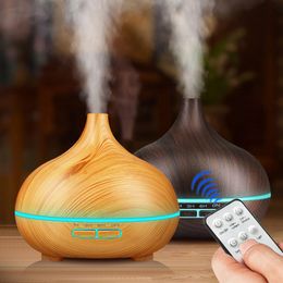 Rattan 550ml remote control ultrasonic wooden oil essential difusor humidifier aroma mist diffuser with atmosphere LED light 230701