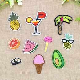 10 PCS set Embroidered Food Patches for Clothing Iron on Transfer Applique Fruits Patch for Bags Jeans DIY Sew on Embroidery Stick272Q