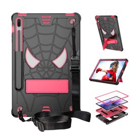 Casual Kids Protective Tablet PC Cases Bags for Samsung Galaxy Tab S8 Plus S7 FE Soft Silicone Anti-shock Kickstand Cover with Shoulder Strap