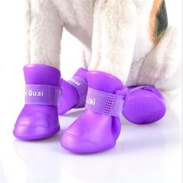 Shoes 4 Pcs Soft Silicone Waterproof Antislip Dog Shoes French Bulldog Pug Pet Dog Boots Waterproof Anti Slip Dog Shoes Puppy Boots