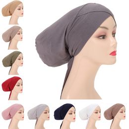 New Stretch Underscarf Inner Hijab Hat Muslim Women Lace Up Headscarf Bonnet Turban Ninja Cap Bandana Bandage Turbante Mujer