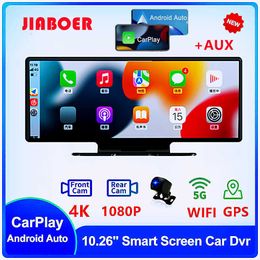 DVRs 4K 38402160P 1026 Inch Car Dvr Wireless Carplay Android Auto Dual Lens WiFi APP Dash Cam GPS FM Loop Recording Video RecorderHKD230701