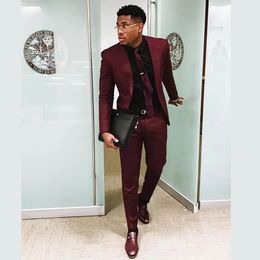 Mens Suits Blazers Burgundy 2 Pieces for Men Slim Fit Custom Made Formal Business Suit Plus Size Trajes De Hombre Blazer Pants Tie 230630