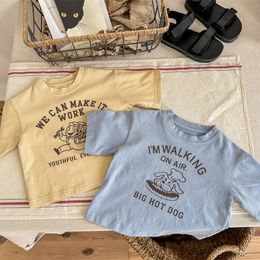 Clothing Sets 5414B Children T Shirt 2023 Summer Simple Fashion Girl s Short sleeved Letter Printed T shirt 1 7Year Boy s Casual Tops 230630