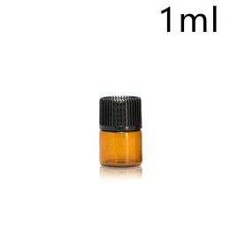 Amber Glass Essential Oil Bottles 1 2 3 5 ml Glass test tube vial with plastic stopper black cover Top Quality