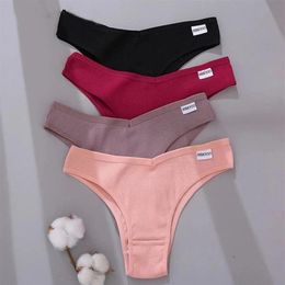 Women's Panties 2021 Cotton Brazilian Women Sexy V Waist G-String Underwear Female T-back Underpants M-XL Lady Bikini Panty 33081