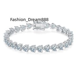 Tianchen Jewelry Wholesale S925 Sterling Silver Women heart-shaped VVS Moissanite Diamond Tennis Chain Bracelet Charm Bracelet