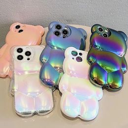 Designer Silicone Phone Case Personality Laser Bear for iPhone 14 13 12 Pro 11 14plus soft shell fall resistant phone case