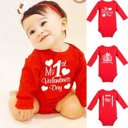 Footies My 1st Valentine's Day Newborn Baby Summer Rompers Cotton Infant Body Long Sleeve Jumpsuit Boys Girls Valentine Outfit ClothesHKD230701